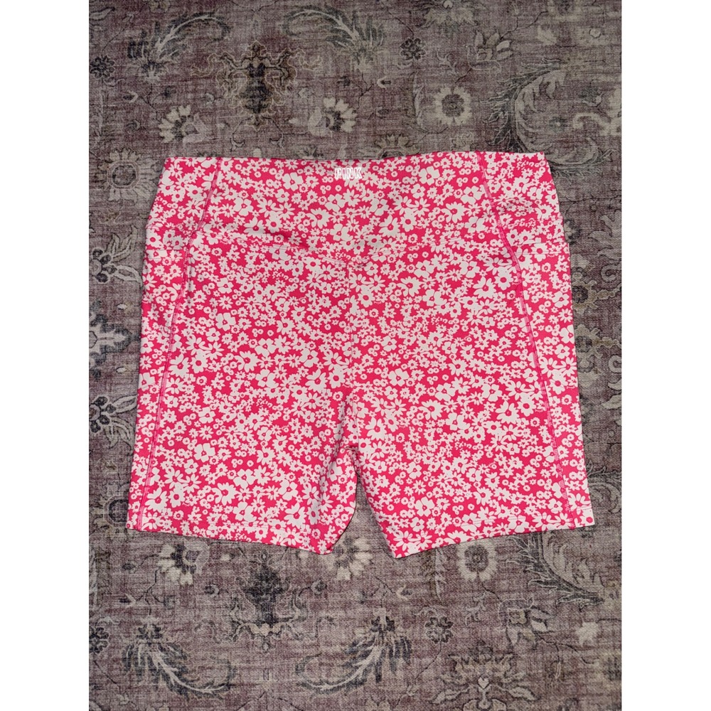 PINK Victoria's Secret Active High Rise White Pink Daisy Bike Shorts Pockets XXL